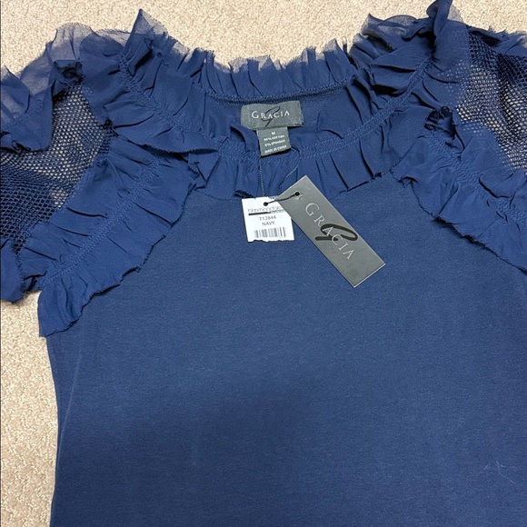 Gracia Midnight Blue Ruffle Blouse - Picture 3 of 5